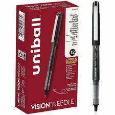 uniball&#8482; Vision Needle Rollerball Pens 0.5 mm Micro Pen Point - Black Ink - Liquid - 1 Dozen