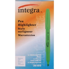 Integra Pen Style Fluorescent Highlighters Chisel Marker Point - Green Ink - 1 Dozen
