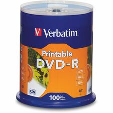 Verbatim DVD Recordable Media - DVD-R - 16x - 4.70 GB - 100 / Pack - White 120mm - Printable