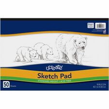 UCreate Medium Weight Sketch Pads 50 Sheets - 18" x 12" Sheet Size - White Paper - Mediumweight, Acid-free - Recycled - 1 Pad