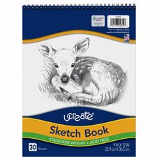 UCreate Medium Weight Acid Free Sketch Books 30 Sheets - Spiral - 9" x 12" Sheet Size - White Paper - Acid-free, Mediumweight - Recycled - 1 Pad