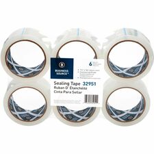 Business Source 3" Core Sealing Tape 55 yd Length x 1.88" Width - 3" Core - Clear - Pressure-sensitive Poly - 2 mil - Adhesive Backing - Abrasion Resistant, Moisture Resistant, Split Resistant - For Packing, Sealing - 6 / Pack