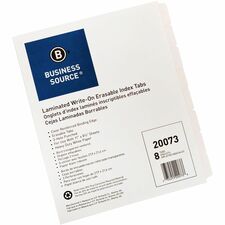 Business Source 3-Ring 8-Tab Indexes 8 Write-on Tab(s) - 1.25" Tab Width - 8.5" Divider Width x 11" Divider Length - Letter - 3 Hole Punched - White Divider - White Mylar Tab(s) - 100% Recycled - Reinforced Edges, Punched - 8 / Pack