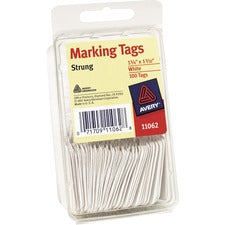 Avery&reg; White Marking Tags, Strung, 1-3/4" x 1-3/32" , 100 Tags (11062) 1.75" Length x 1.09" Width - Rectangular - String Fastener - Card Stock - White - 100/Pack - 36 / Carton
