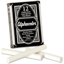 Quartet Alphacolor Premium Chalk Sticks 0.4" Diameter - White - Non-toxic - 12 / Box