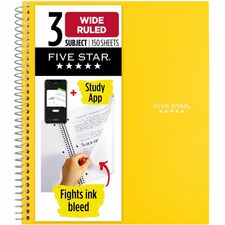 Five Star Three-subject Notebook 150 Sheets - Wire Bound - 8" x 10 1/2" Sheet Size - Assorted Plastic Cover - Pocket Divider, Subject, Perforated - 1 Each