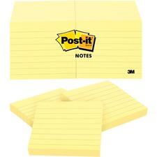 Post-it&reg; Notes Original Lined Notepads 1200 - 3" Flag/Note Width x 3" Flag/Note Length - Square - 100 Sheets per Pad - Ruled - Yellow - Paper - Removable - 12 / Pack