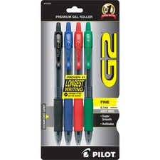 Pilot G2 Retractable Gel Ink Rollerball Pens 0.7 mm Fine Pen Point - Refillable - Retractable - Assorted Ink - Gel-based - 4 / Pack
