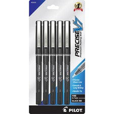 Pilot Precise V7 Fine Premium Capped Rolling Ball Pens 0.7 mm Fine Pen Point - Black Ink - Black Barrel - 5 / Pack