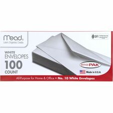 Mead Plain White Envelopes Business - #10 - 4 1/8" Width x 9 1/2" Length - Gummed - White - 100 / Box