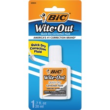 BIC Quick Dry Correction Fluid, White Foam Brush Applicator - 20 mL - White - Quick Drying, Spill Resistant - 1 / Pack