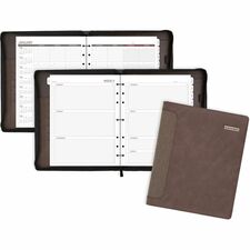 At-A-Glance Harrison Day Planner 1 Year - 8 1/2" x 11" Sheet Size - 3-ring - Brown - Card Slot, Business Card Holder, Pen Loop, Pocket, Notepad, Phone Directory, Pouch - 1 Each
