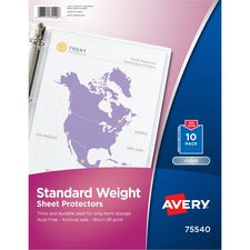 Avery&reg; Standard Weight Sheet Protectors 10 x Sheet Capacity - For Letter 8 1/2" x 11" Sheet - 3 x Holes - Ring Binder - Top Loading - Rectangular - Semi Clear - Polypropylene - 10 / Pack