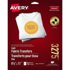 Avery&reg; T-Shirt Transfers for Inkjet Printers Letter - 8 1/2" x 11" - Matte - Printable, Easy Peel, Die-cut, Long Lasting, Crack Resistant - 12/Pack - 6 / Carton