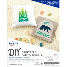 Avery&reg; Printable Fabric Sheets Letter - 8 1/2" x 11" - Matte - Printable, Heat-seal Backing - White - 5/Pack - 6 / Carton