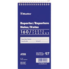 Blueline Reporter Notebook 160 Sheets - Spiral - 4" x 8" Sheet Size - White Cover - 1 Each