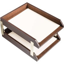 Dacasso Front Load Double Letter Tray 2" Height x 10.50" Width x 13.75" Length - Desktop - Chocolate - Leather - 1 Each