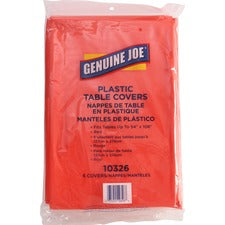 Genuine Joe Plastic Rectangular Table Covers 108" Length x 54" Width - Plastic - Red - 6 / Pack