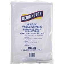 Genuine Joe Plastic Rectangular Table Covers 108" Length x 54" Width - Plastic - White - 6 / Pack