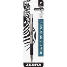 Zebra STEEL 3 Series F-301 Retractable Ballpoint Pen 0.7 mm Fine Pen Point - Refillable - Retractable - Black Ink - Stainless Steel Barrel - 1 Each