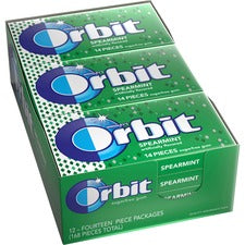 Orbit Spearmint Sugar-free Gum - 12 packs Spearmint - Individually Wrapped - 14 /Pack - 12 / Box