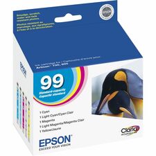 Epson Claria No. 99 Original Inkjet Ink Cartridge - Cyan, Magenta, Yellow, Light Cyan, Light Magenta - 5 / Pack Inkjet - Cyan, Magenta, Yellow, Light Cyan - 1 Each