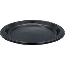 Genuine Joe 9" Round Plastic Plates Disposable - 9" Diameter - Black - Plastic Body - 125 / Pack