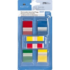 Sparco Removable Flags Combo Pack 1" Flag/Note Width, 1/2" Flag/Note Width - Rectangle - Assorted - Self-adhesive - Dispenser Included - 270 / Pack