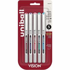 uniball&#8482; Vision Rollerball Pens 0.7 mm Fine Pen Point - Red, Brilliant Blue, Evergreen, Pink, Purple Ink - 5 / Pack