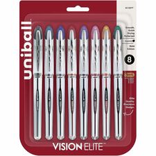uniball&#8482; Vision Elite Rollerball Pen 0.8 mm Bold Pen Point - Refillable - Retractable - Assorted Ink - Gel-based - 8 / Pack