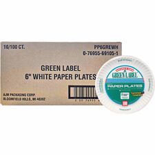 Green Label 6" Green Label Economy Paper Plates Microwave Safe - 6" Diameter - White - Paper Body - 100/Bag - 10 / Carton