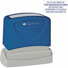 Sparco Endorsement Address Stamp Custom Message Stamp - 1" Impression Width x 2" Impression Length - Blue - 1 Each