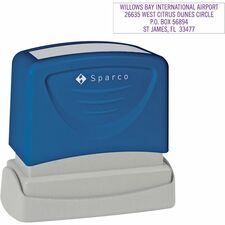 Sparco Business Stamp Custom Message Stamp - 0.63" Impression Width x 2.44" Impression Length - Blue - 1 Each