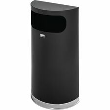 Rubbermaid Commercial Black/Chrome Half Round Receptacle 9 gal Capacity - Semicircular - 32" Height x 18" Width x 9" Depth - Stainless Steel - Chrome - 1 Each