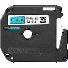 P-touch P-touch Nonlaminated M Series Tape Cartridge 1/2" Width x 26 1/5 ft Length - Rectangle - Blue, Black - Non-laminated, Self-adhesive - 1 Each