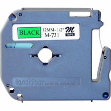 P-touch P-touch Nonlaminated M Series Tape Cartridge 1/2" Width x 26 1/5 ft Length - Rectangle - Direct Thermal - Green, Black - 1 Each