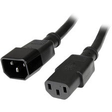 StarTech.com Power Extension Cable For Desktop Computer, Server, UPS, Printer, PDU - 125 V AC / 10 A - Black - 10 ft Cord Length - IEC 320-C14 / IEC 320-C13 - 1 Each