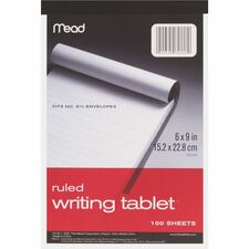 Mead Ruled Writing Tablet 100 Sheets - Ruled Front Ruling - 20 lb Basis Weight - 6" x 9" Sheet Size - White Paper - 1 Each