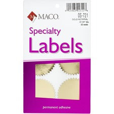 Maco Notary Gold Foil Seals Round - 2.25" Diameter - Self-adhesive - For Award, Certificate, Legal Document - Gold - 32 / Pack