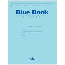 Roaring Spring 8 - sheet Blue Examination Book - Letter 8 Sheets - 16 Pages - Stapled - Red Margin - 15 lb Basis Weight - Letter - 8 1/2" x 11" Sheet Size - White Paper - Blue Cover - 50 / Pack