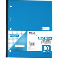 Mead Quad Wireless Neatbook Notebook - Letter 1 Subject(s) - 80 Sheets - 160 Pages - Perfect Bound - Both Side Ruling Surface - 3 Hole(s) - Letter - 8 1/2" x 11" Sheet Size - 11" Height x 9" Width x 0.3" Depth - White Paper - Perforated, Undated, Double S