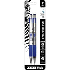 Zebra STEEL 3 Series F-301 Retractable Ballpoint Pen Fine Pen Point - Refillable - Retractable - Blue Ink - Stainless Steel Stainless Steel, Blue Barrel - 2 / Pack