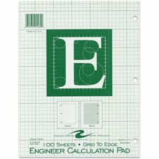 Roaring Spring 5x5 Grid Engineering Pad 100 Sheets - 200 Pages - Printed - Glued - Back Ruling Surface - 3 Hole(s) - 15 lb Basis Weight - 56 g/m&#178; Grammage - 11" x 8 1/2" Sheet Size - 0.33" Height x 8.5" Width x 11" Length - Green Paper - Chipboard Co