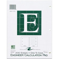 Roaring Spring 5x5 Grid Engineering Pad 200 Sheets - 400 Pages - Printed - Glued - Back Ruling Surface - 3 Hole(s) - 15 lb Basis Weight - 56 g/m&#178; Grammage - 11" x 8 1/2" Sheet Size - 0.66" Height x 8.5" Width x 11" Length - Green Paper - Chipboard Co
