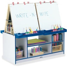 Jonti-Craft Rainbow Accents 4 Station Art Center Freckled Gray, Blue Stand - Floor Standing - Assembly Required - 1 Each