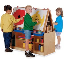 Jonti-Craft Rainbow Accents Multi-Station Art Center Baltic Stand - Floor Standing - Wheels, Durable, Laminated, Easy to Clean, Rounded Corner, Removable Easel, Storage Shelf, Yellowing Resistant - Assembly Required - 1 Each