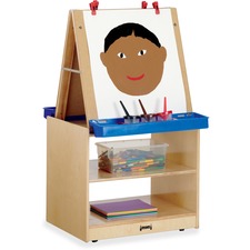 Jonti-Craft Rainbow Accents Multi-Station Art Center Baltic Stand - Floor Standing - Wheels, Durable, Laminated, Easy to Clean, Rounded Corner, Removable Easel, Storage Shelf, Yellowing Resistant - Assembly Required - 1 Each