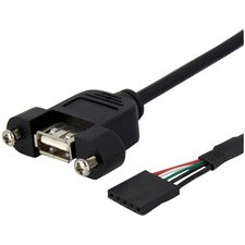 StarTech.com 1 ft Panel Mount USB Cable - USB A to Motherboard Header Cable F/F 1 ft IDC/USB Data Transfer Cable for Motherboard - First End: 1 x USB 2.0 Type A - Female - Second End: 1 x 5-pin Parallel - Female - Black - 1 Each