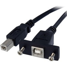 StarTech.com 1 ft Panel Mount USB Cable B to B - F/M 1 ft USB-B Data Transfer Cable - First End: 1 x USB 2.0 Type B - Male - Second End: 1 x USB 2.0 Type B - Female - Shielding - Black - 1 Each