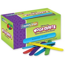 Creativity Street Jumbo Craft Sticks Bright Assortment Craft, Project - 0.75" Width x 2" Thickness x 6" Length - Assorted - Wood - 500 / Box